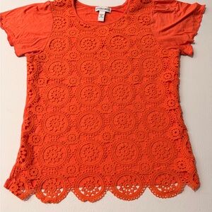 Studio West Vibrant Orange Crochet Blouse‎